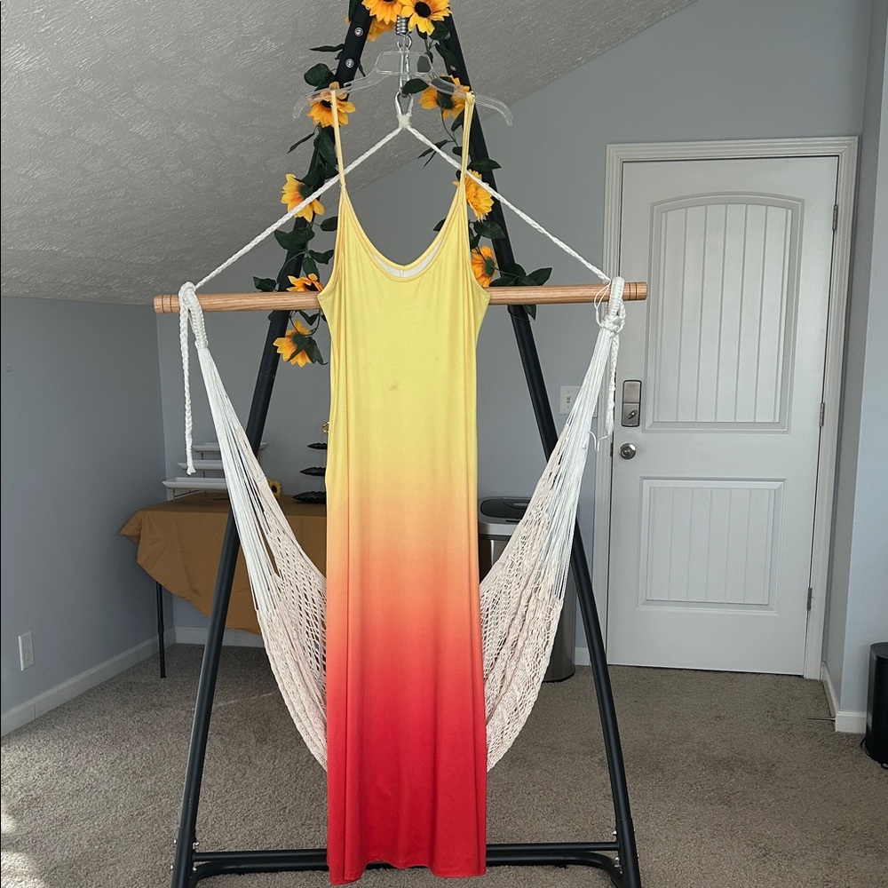 Yellow to Red Ombre Maxi Dress
